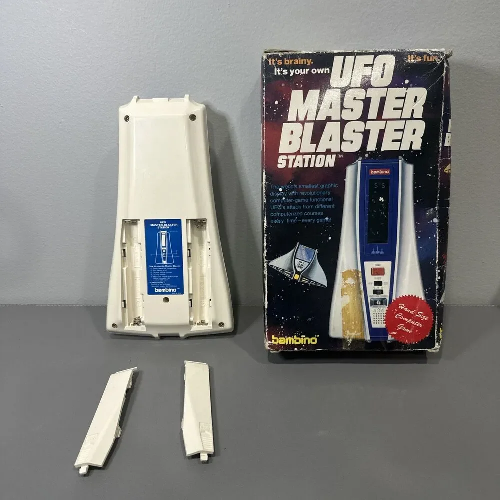Bambino UFO Master Blaster Station Handheld Game W/ Box Manual Tested Fast Ship